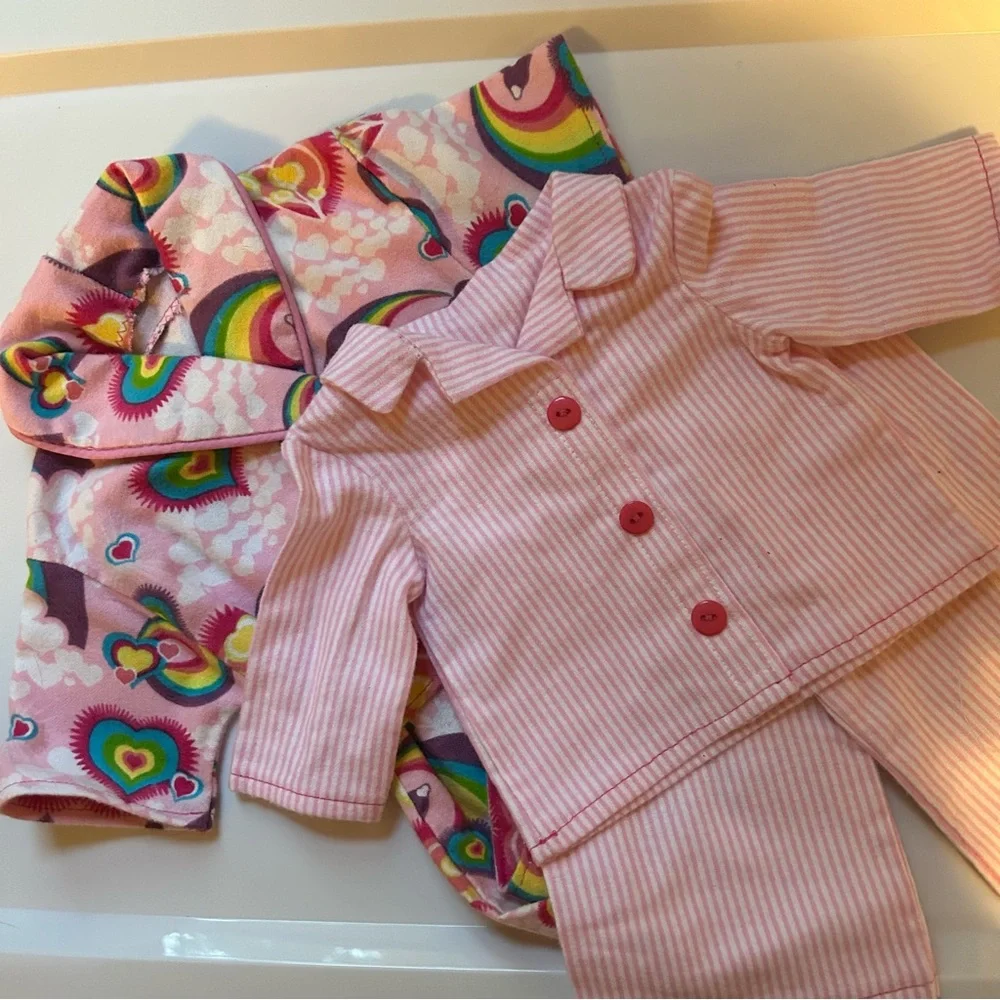 18” Handmade Doll Pink Pajama & Rainbow Robe Set